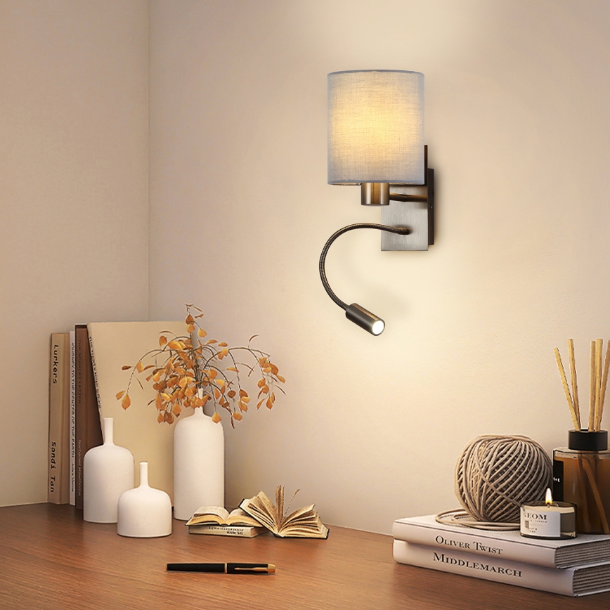 Brilagi - LED Fleksibilna zidna lampa NUBILA 1xE27/25W/230V + LED/3W mat krom/sivo