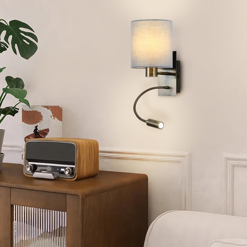 Brilagi - LED Fleksibilna zidna lampa NUBILA 1xE27/25W/230V + LED/3W mesing/kremasta