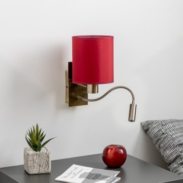 Brilagi - LED Fleksibilna zidna lampa NUBILA 1xE27/25W/230V+LED/3W mesing/pompejska crveno