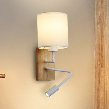 Brilagi - LED Fleksibilna zidna lampa NUBILA WOOD 1xE27/25W/230V + LED/3W hrast/bela/kremasta