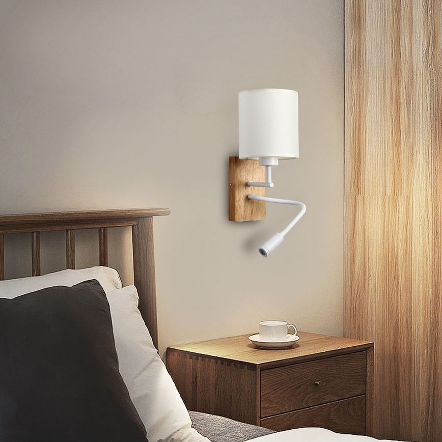 Brilagi - LED Fleksibilna zidna lampa NUBILA WOOD 1xE27/25W/230V + LED/3W hrast/bela/kremasta