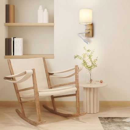 Brilagi - LED Fleksibilna zidna lampa NUBILA WOOD 1xE27/25W/230V + LED/3W hrast/bela/kremasta