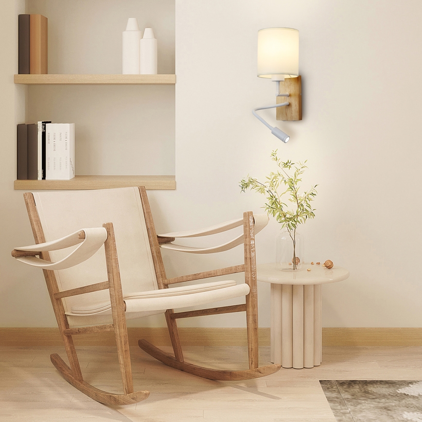 Brilagi - LED Fleksibilna zidna lampa NUBILA WOOD 1xE27/25W/230V + LED/3W hrast/bela/kremasta