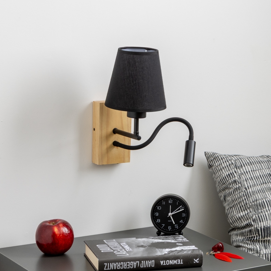 Brilagi - LED Fleksibilna zidna lampa NUBILA WOOD 1xE27/25W/230V + LED/3W hrast/crno