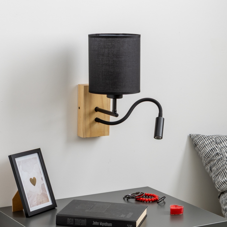 Brilagi - LED Fleksibilna zidna lampa NUBILA WOOD 1xE27/25W/230V + LED/3W hrast/crno