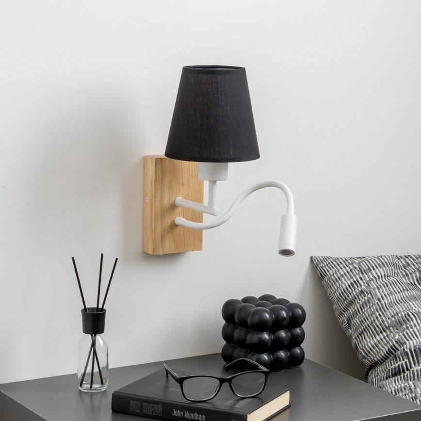Brilagi - LED Fleksibilna zidna lampa NUBILA WOOD 1xE27/25W/230V + LED/3W hrast/crno