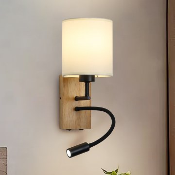 Brilagi - LED Fleksibilna zidna lampa NUBILA WOOD 1xE27/25W/230V + LED/3W hrast/crno/kremasta