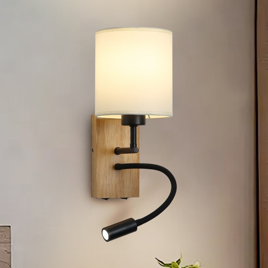 Brilagi - LED Fleksibilna zidna lampa NUBILA WOOD 1xE27/25W/230V + LED/3W hrast/crno/kremasta