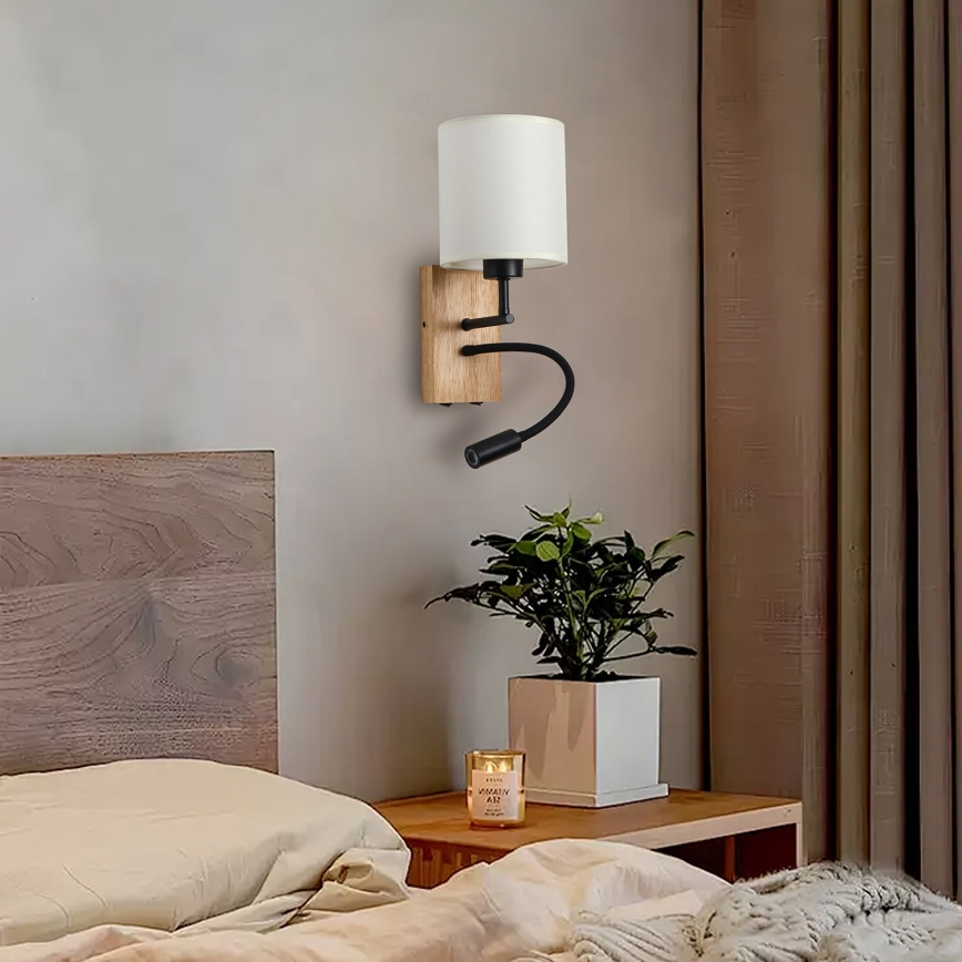 Brilagi - LED Fleksibilna zidna lampa NUBILA WOOD 1xE27/25W/230V + LED/3W hrast/crno/kremasta