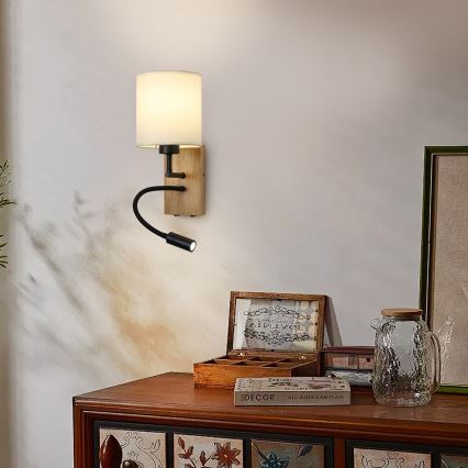 Brilagi - LED Fleksibilna zidna lampa NUBILA WOOD 1xE27/25W/230V + LED/3W hrast/crno/kremasta