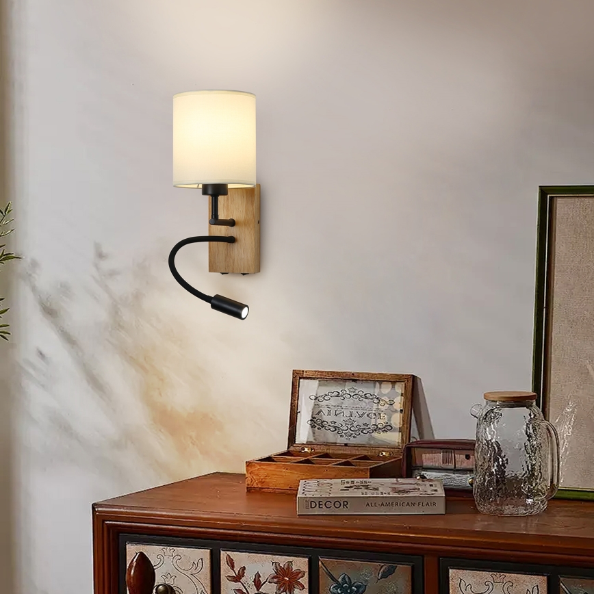Brilagi - LED Fleksibilna zidna lampa NUBILA WOOD 1xE27/25W/230V + LED/3W hrast/crno/kremasta