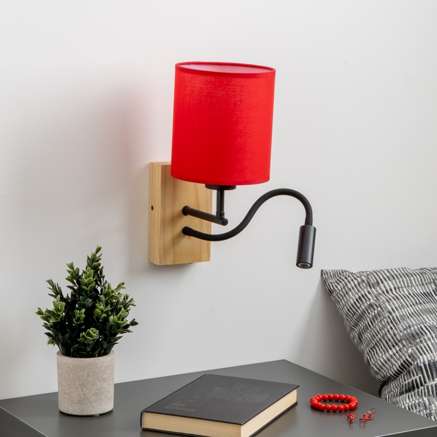 Brilagi - LED Fleksibilna zidna lampa NUBILA WOOD 1xE27/25W/230V + LED/3W hrast/crveno