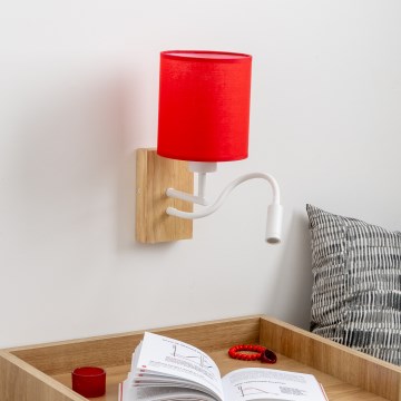 Brilagi - LED Fleksibilna zidna lampa NUBILA WOOD 1xE27/25W/230V + LED/3W hrast/crveno