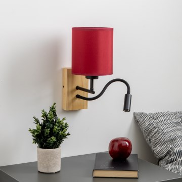 Brilagi - LED Fleksibilna zidna lampa NUBILA WOOD 1xE27/25W/230V + LED/3W hrast/pompejska crveno