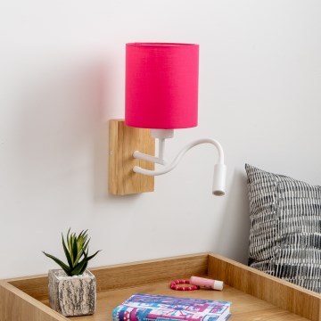 Brilagi - LED Fleksibilna zidna lampa NUBILA WOOD 1xE27/25W/230V + LED/3W hrast/roze