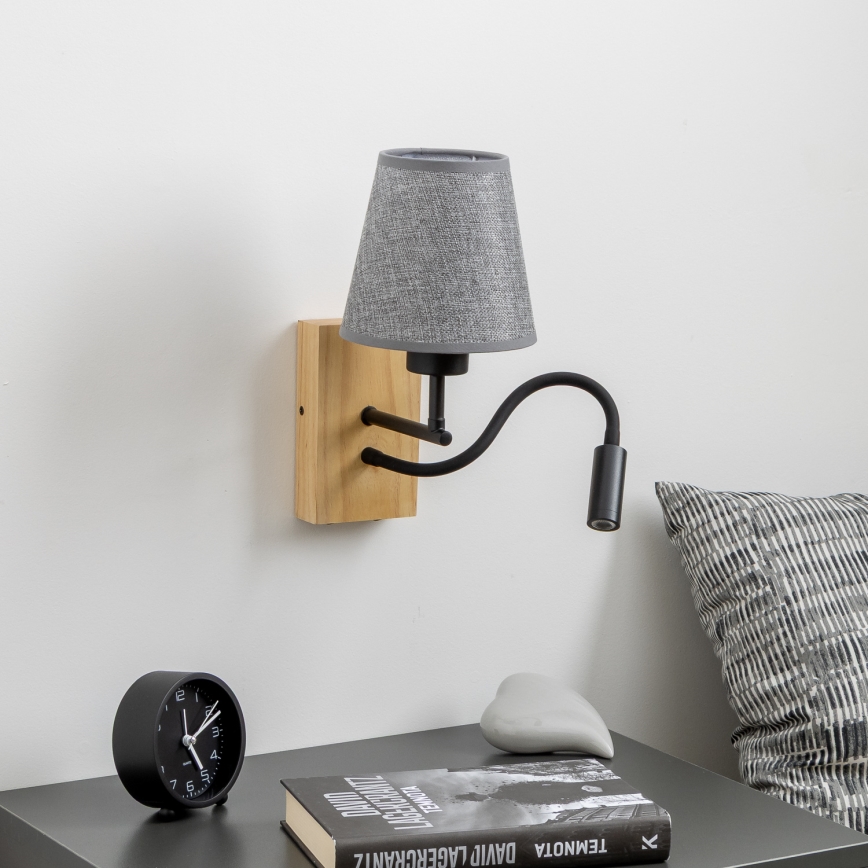 Brilagi - LED Fleksibilna zidna lampa NUBILA WOOD 1xE27/25W/230V + LED/3W hrast/sivo