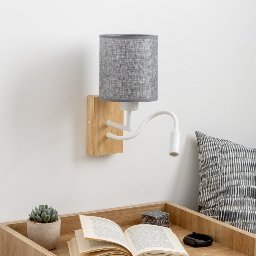 Brilagi - LED Fleksibilna zidna lampa NUBILA WOOD 1xE27/25W/230V + LED/3W hrast/sivo