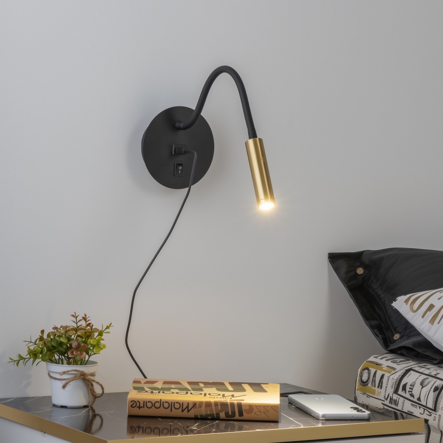 Brilagi - LED Fleksibilna zidna lampa sa USB portom MAYA LED/3W/230V 4000K crno/zlatna