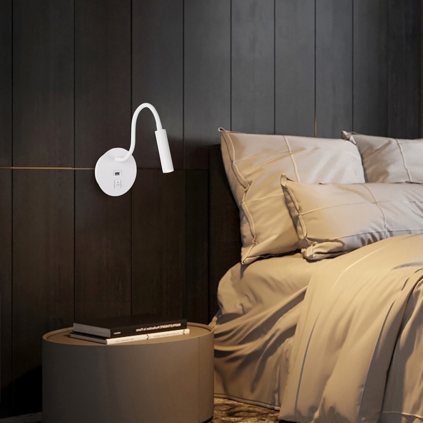 Brilagi - LED Fleksibilna zidna lampa sa USB portom MAYA LED/3W/230V 4000K bela