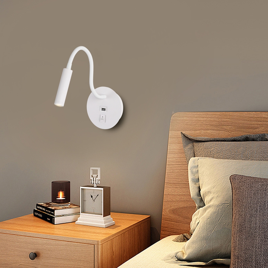Brilagi - LED Fleksibilna zidna lampa sa USB portom MAYA LED/3W/230V 4000K bela