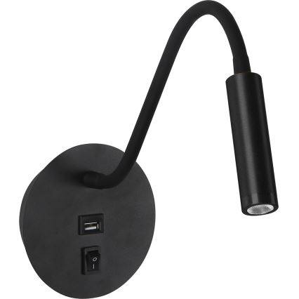 Brilagi - LED Fleksibilna zidna lampa sa USB portom MAYA LED/3W/230V 4000K crno