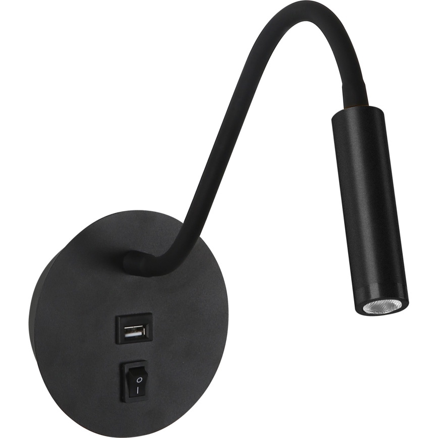 Brilagi - LED Fleksibilna zidna lampa sa USB portom MAYA LED/3W/230V 4000K crno