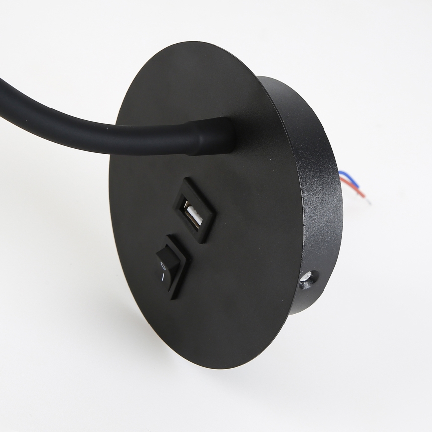 Brilagi - LED Fleksibilna zidna lampa sa USB portom MAYA LED/3W/230V 4000K crno