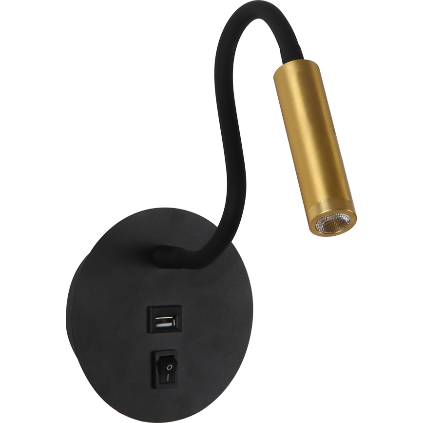 Brilagi - LED Fleksibilna zidna lampa sa USB portom MAYA LED/3W/230V 4000K crno/zlatna