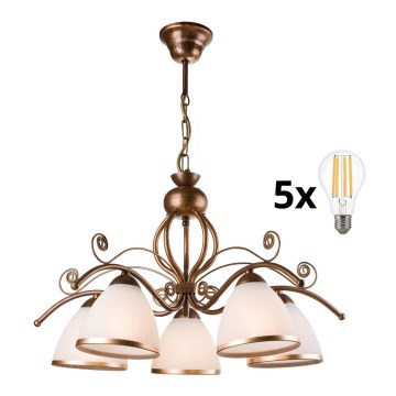 Brilagi - LED Luster na lancu ANTICO 5xE27/60W/230V bronzana patina
