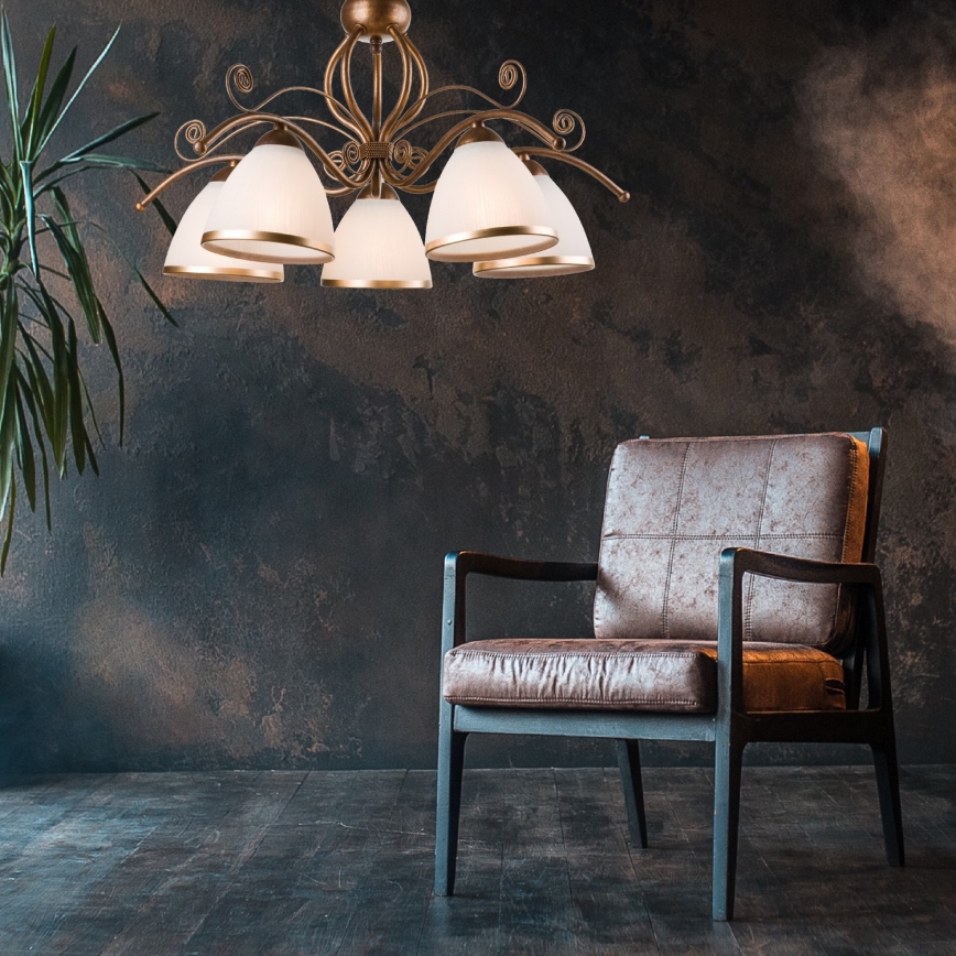 Brilagi - LED Luster na lancu ANTICO 5xE27/60W/230V bronzana patina