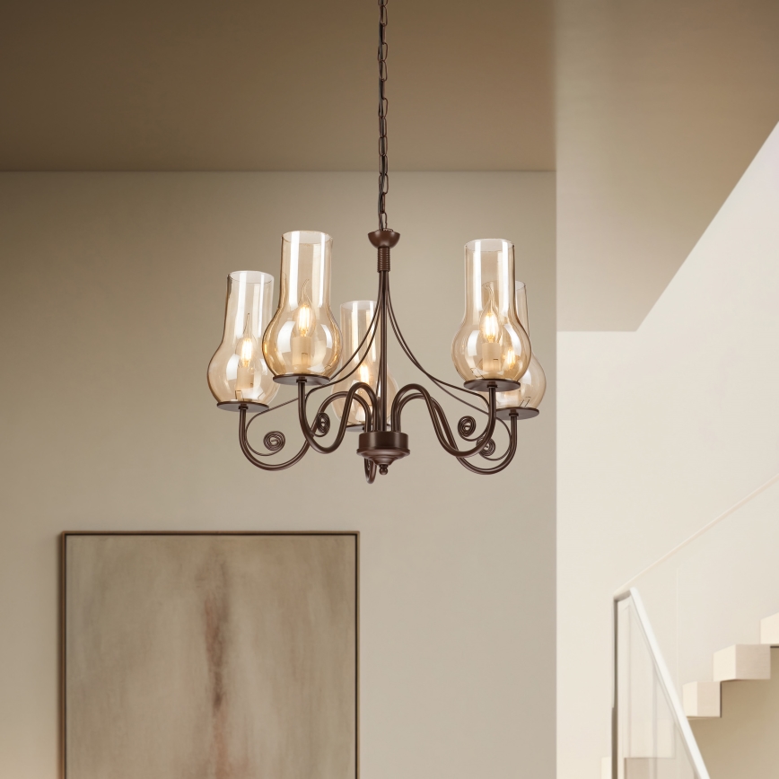Brilagi - LED Luster na lancu COTTAGE 5xE14/40W/230V braon