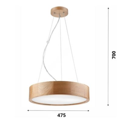 Brilagi - LED luster na sajli CARVALHO 3xE27/60W/230V hrast pr. 47,5 cm