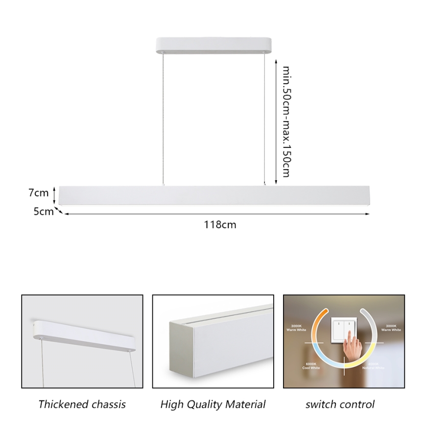 Brilagi - LED luster na sajli SLEEKLINE LED/40W/230V 3000/4500/6000K bela
