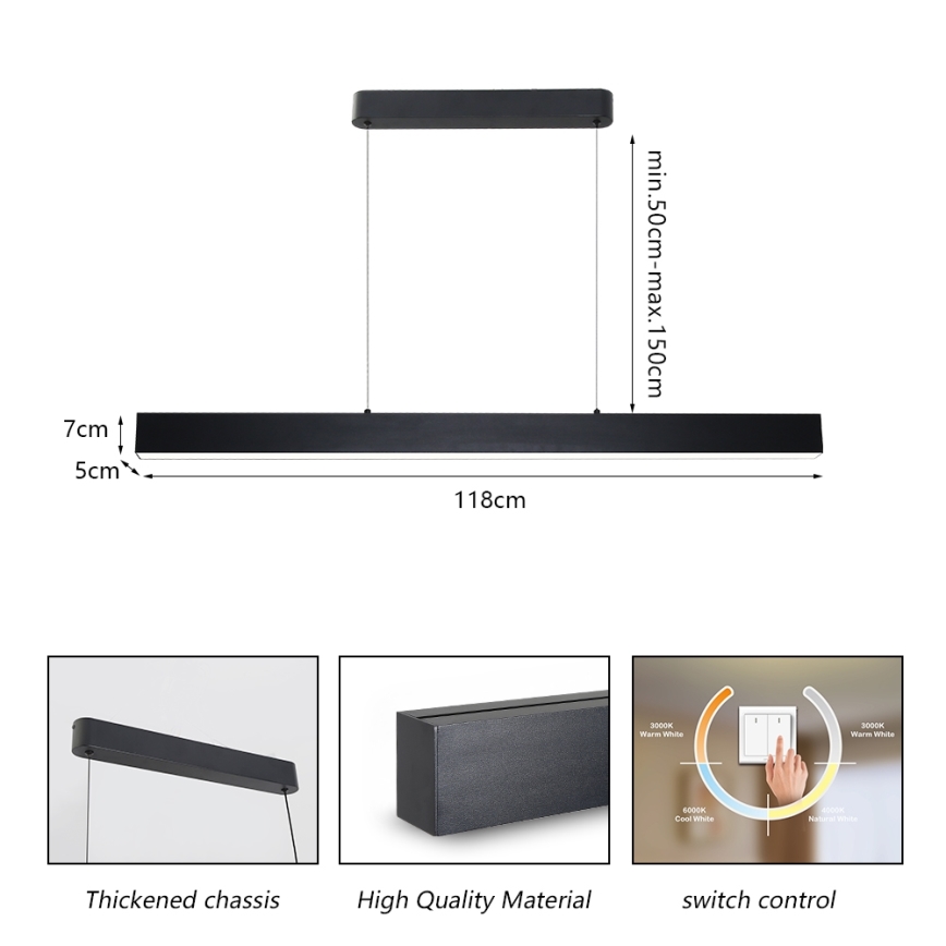 Brilagi - LED luster na sajli SLEEKLINE LED/40W/230V 3000/4500/6000K crno
