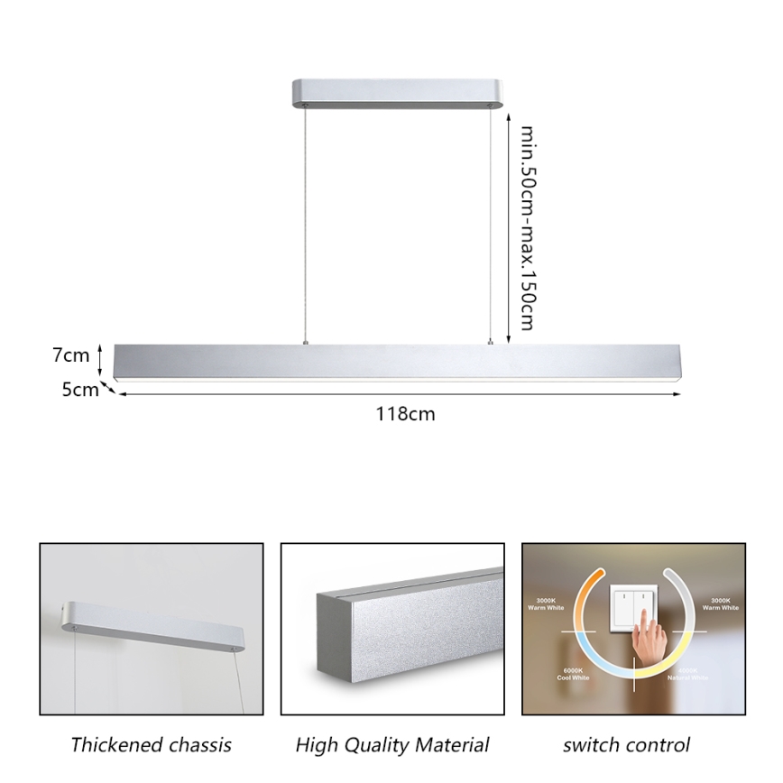 Brilagi - LED luster na sajli SLEEKLINE LED/40W/230V 3000/4500/6000K srebrno
