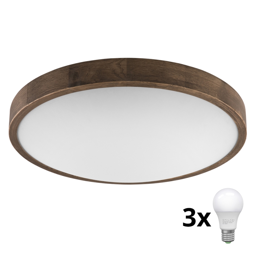 Brilagi - LED plafonjera CARVALHO SLIM 3xE27/60W/230V hrast/orah prečnik 47 cm