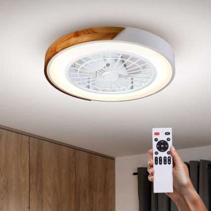 Brilagi - LED Prigušiva plafonjera sa ventilatorom LED/30W/230V 3000-6500K bela/hrast + Daljinski upravljač