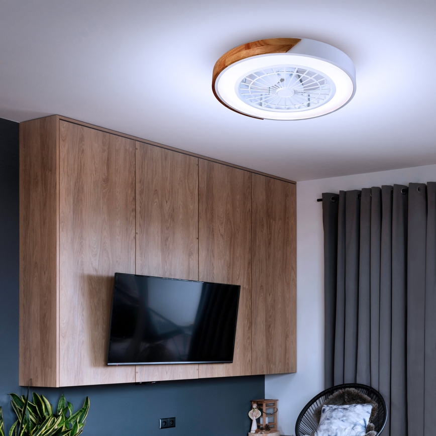Brilagi - LED Prigušiva plafonjera sa ventilatorom LED/30W/230V 3000-6500K bela/hrast + Daljinski upravljač