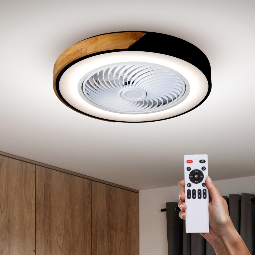 Brilagi - LED Prigušiva plafonjera sa ventilatorom LED/30W/230V 3000-6500K crno/hrast + Daljinski upravljač
