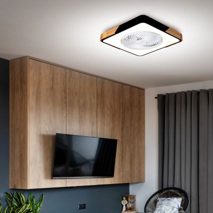 Brilagi - LED Prigušiva plafonjera sa ventilatorom LED/30W/230V 3000-6500K crno/hrast + Daljinski upravljač