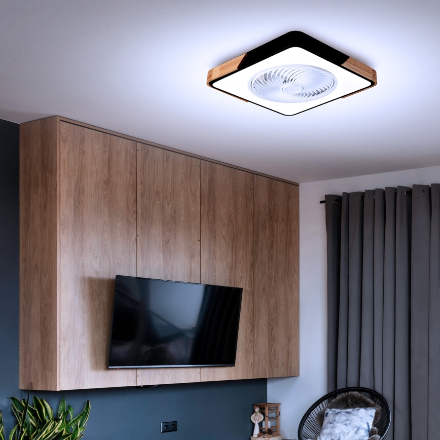 Brilagi - LED Prigušiva plafonjera sa ventilatorom LED/30W/230V 3000-6500K crno/hrast + Daljinski upravljač