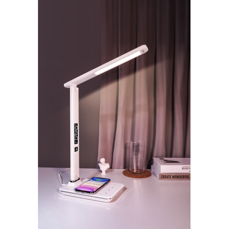 Brilagi - LED prigušiva stolna lampa sa bežičnim QI punjenjem i USB REGINA LED/8,5W/230V bela