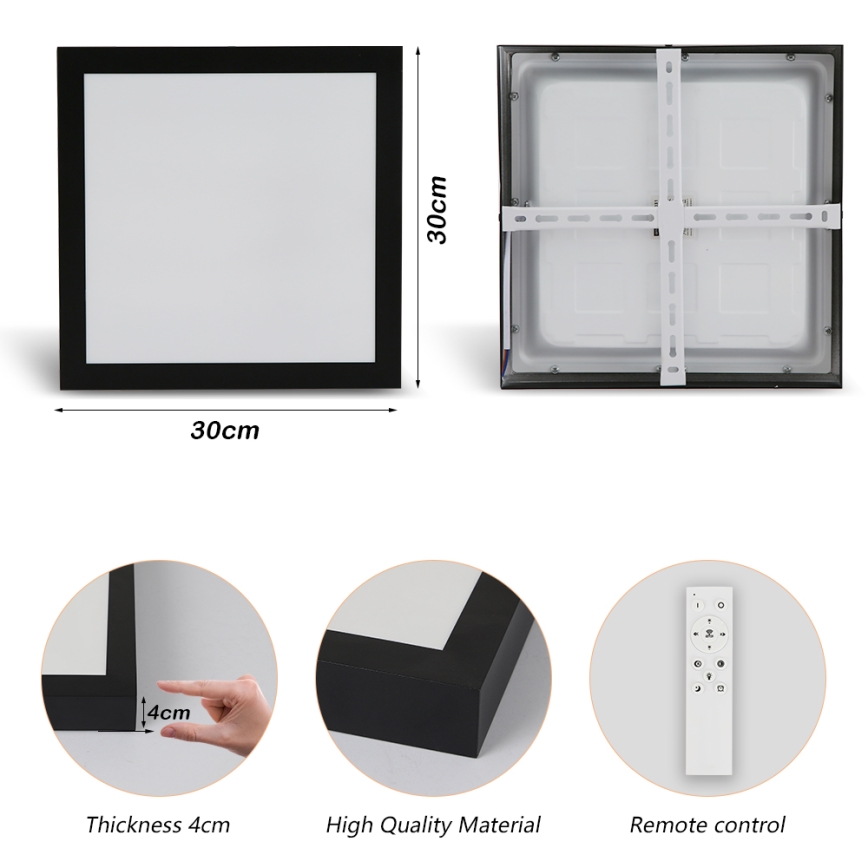 Brilagi - LED prigušiva kupatilska plafonska svetiljka FRAME SMART LED/24W/230V 30x30 cm 3000-6000K IP44 crna + daljinsko upravljanje