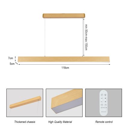 Brilagi - LED prigušiva luster SLEEKLINE SMART LED/40W/230V Wi-Fi Tuya dekor hrasta + daljinski upravljač