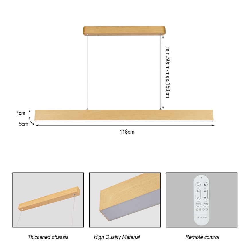 Brilagi - LED prigušiva luster SLEEKLINE SMART LED/40W/230V Wi-Fi Tuya dekor hrasta + daljinski upravljač