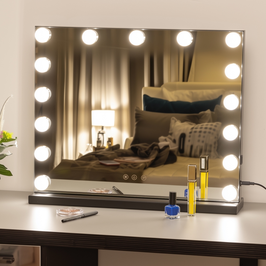 Brilagi - LED prigušiva make-up ogledalo HOLLYWOOD LED/15W/230V 3000/4000/6500K crna