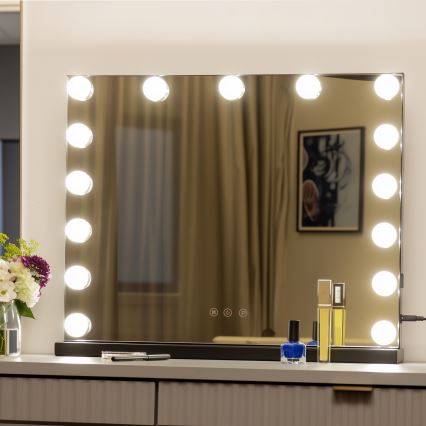 Brilagi - LED prigušiva make-up ogledalo HOLLYWOOD LED/15W/230V 3000/4000/6500K crna