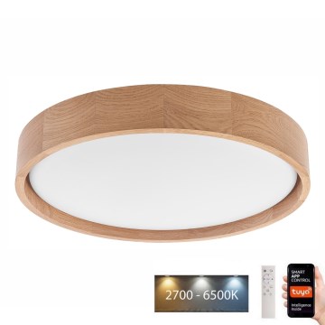 Brilagi - LED Prigušiva plafonjera MANAROLA SMART LED/24W/230V 2700-6500K hrast pr. 41 cm Wi-Fi + Daljinski upravljač Tuya