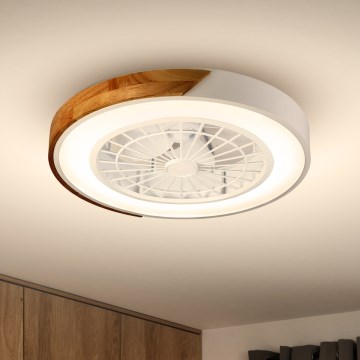 Brilagi - LED Prigušiva plafonjera sa ventilatorom LED/30W/230V 3000-6500K bela/hrast + Daljinski upravljač