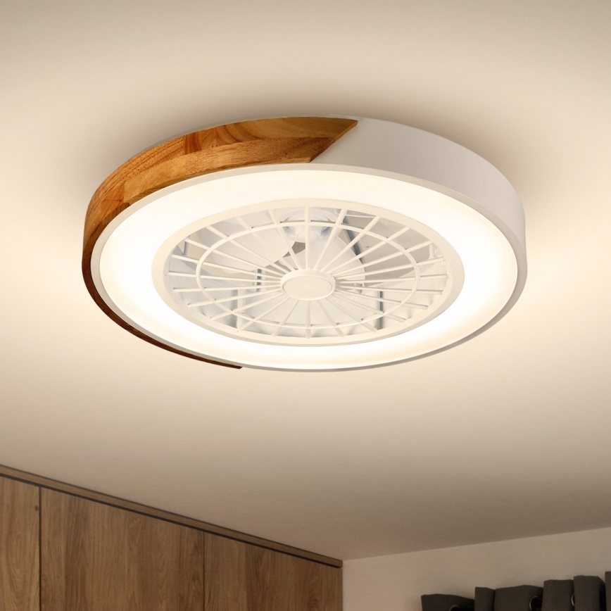 Brilagi - LED Prigušiva plafonjera sa ventilatorom LED/30W/230V 3000-6500K bela/hrast + Daljinski upravljač